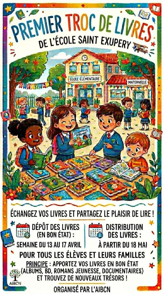 Affiche — Premier Troc de Livres — École Saint-Exupéry, Saint-Exupéry